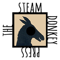 Logo for The Steam Donkey Press in the form of a silhouette of a donkey's head within a square frame